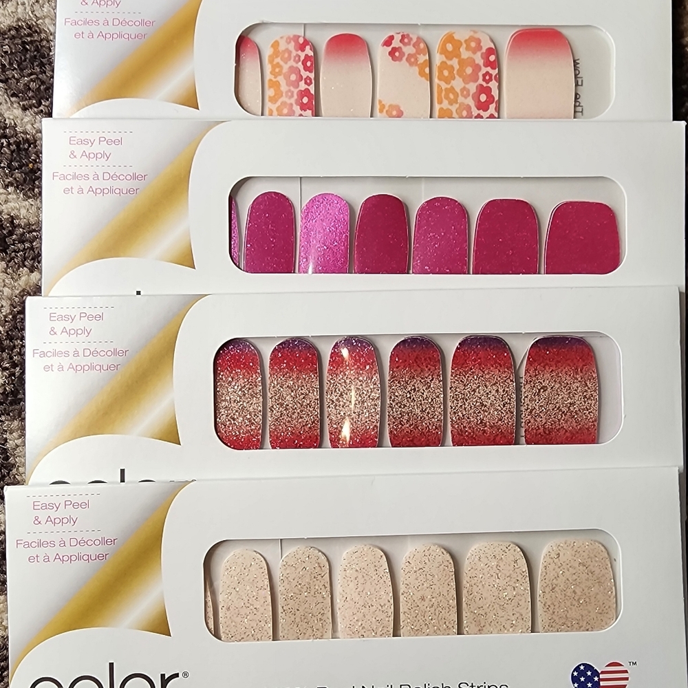 Color Street Nail Polish Strips - Fuchsia, Red, Gold, Beige